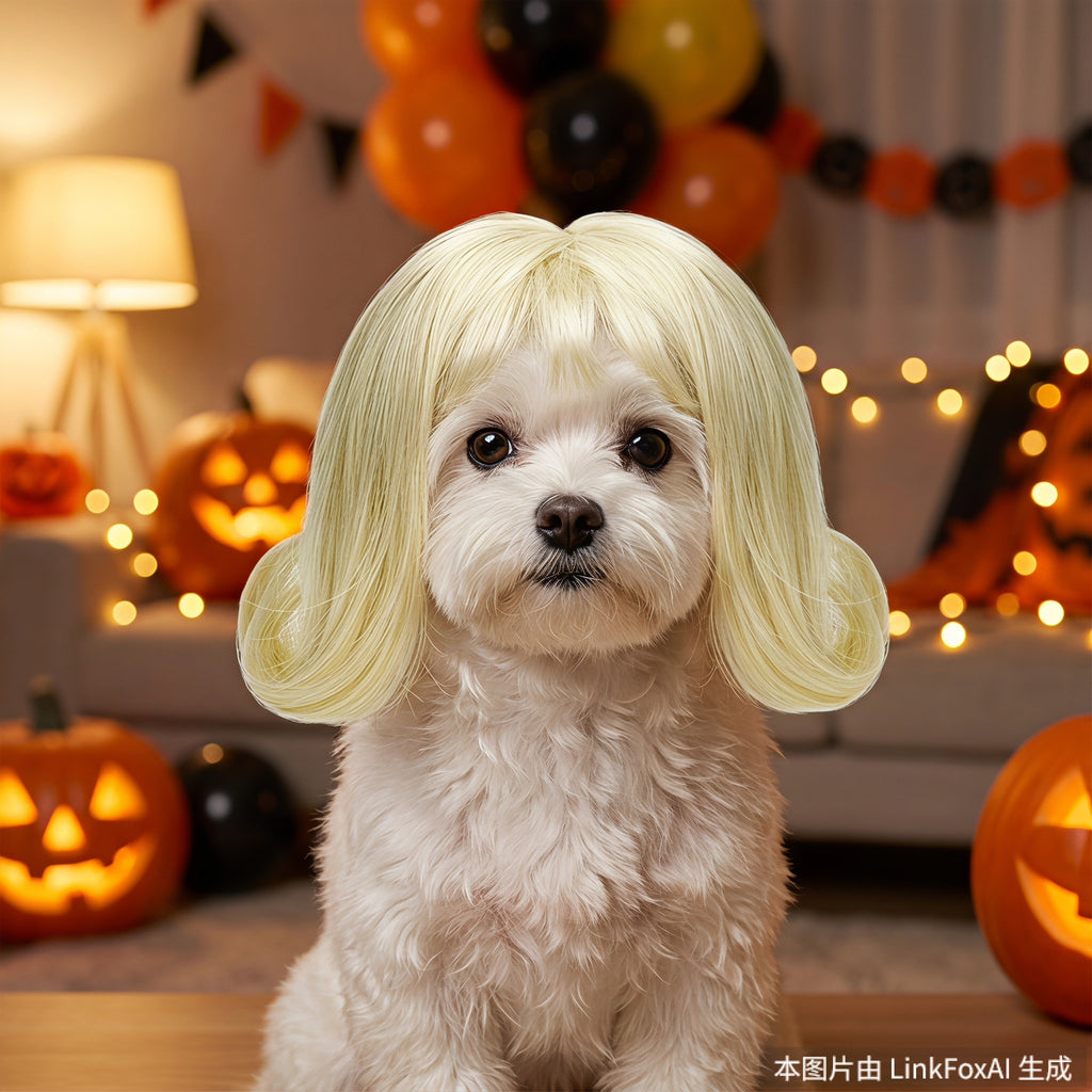 Pet Wig for Dogs & Cats – Cute Curly Bob Costume Wig | 3 Colors | Halloween Party Photo Prop
