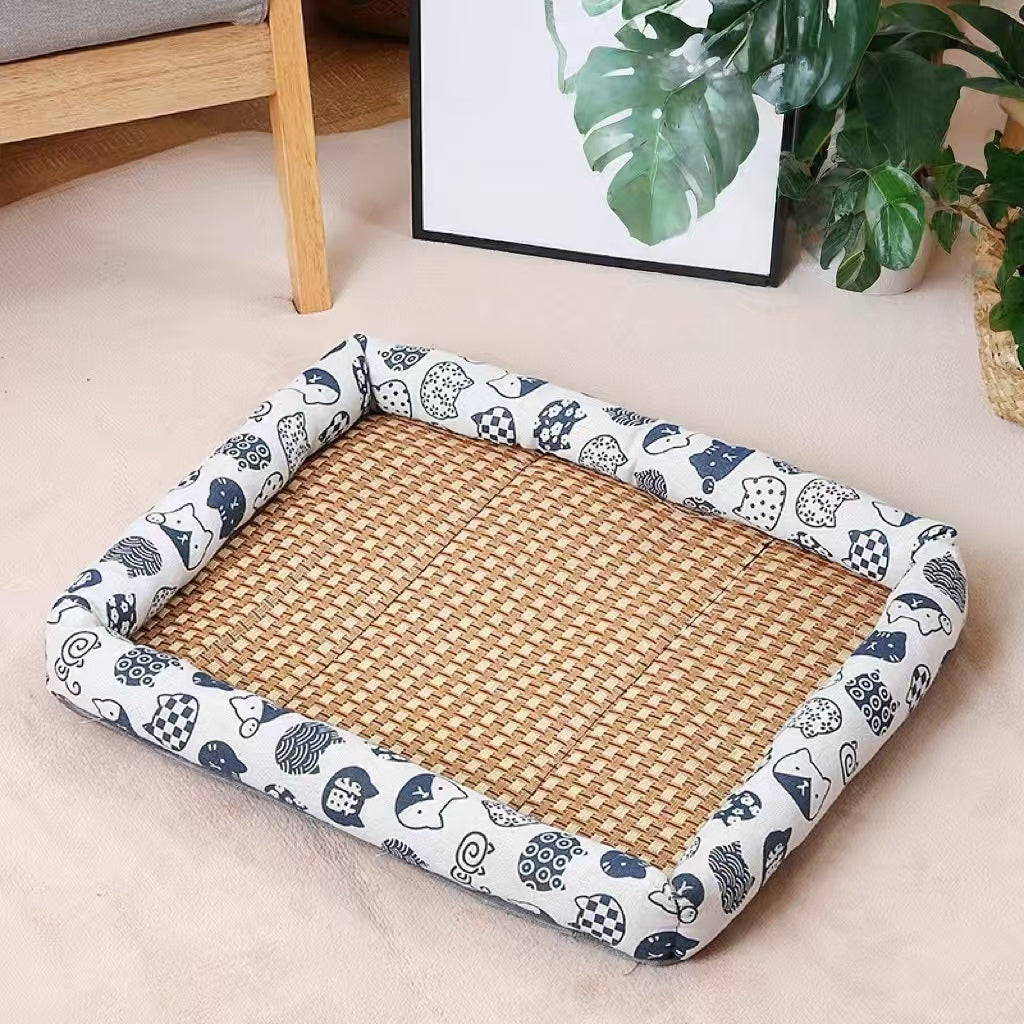 Pet Cooling Mat Bed - Breathable Rattan Summer Nest for Dogs and Cats