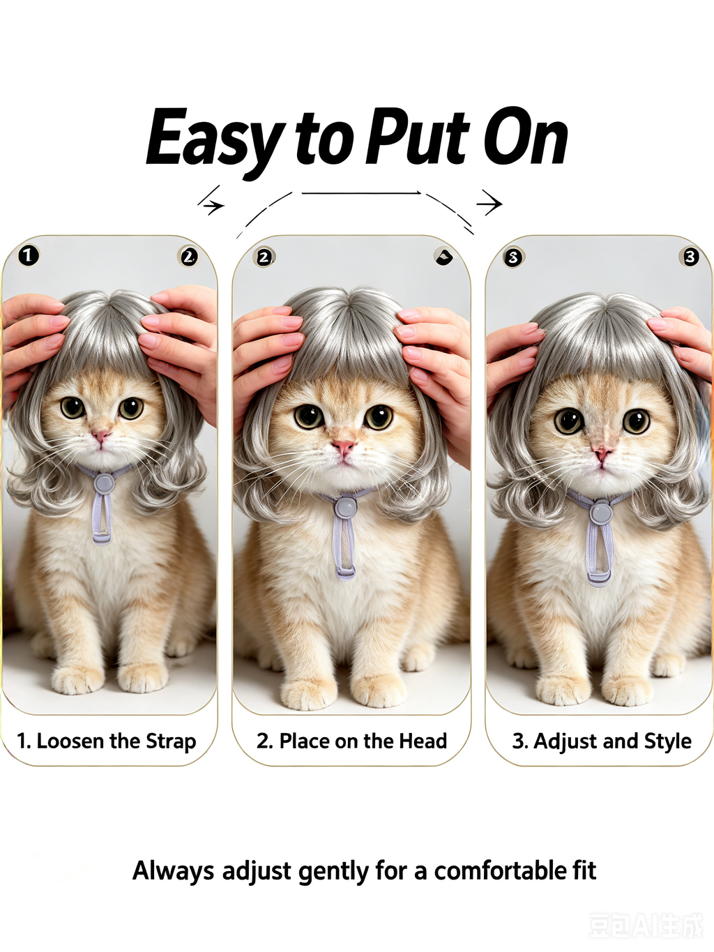 Pet Wig for Dogs & Cats – Cute Curly Bob Costume Wig | 3 Colors | Halloween Party Photo Prop
