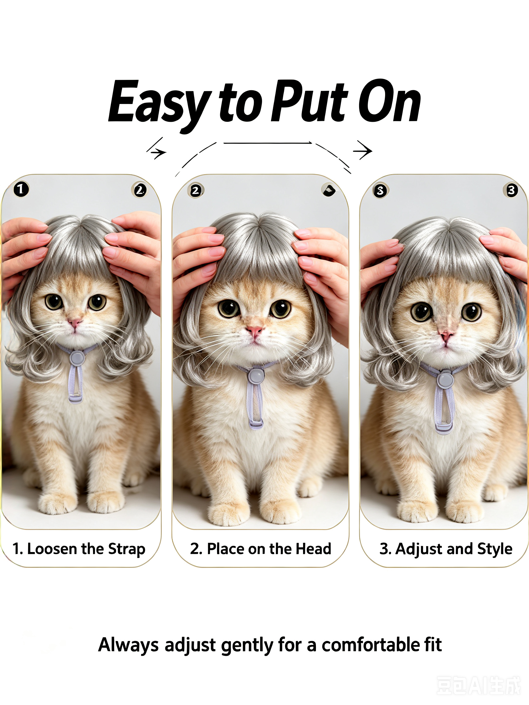 Pet Wig for Dogs & Cats – Cute Curly Bob Costume Wig | 3 Colors | Halloween Party Photo Prop