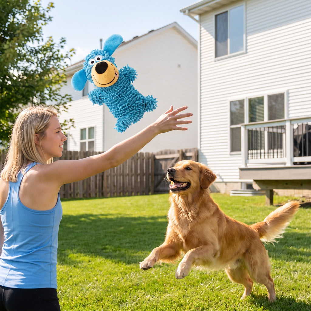 Squeaky Plush Dog Toy – Interactive Chew Mop
