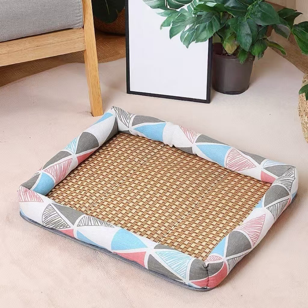 Pet Cooling Mat Bed - Breathable Rattan Summer Nest for Dogs and Cats