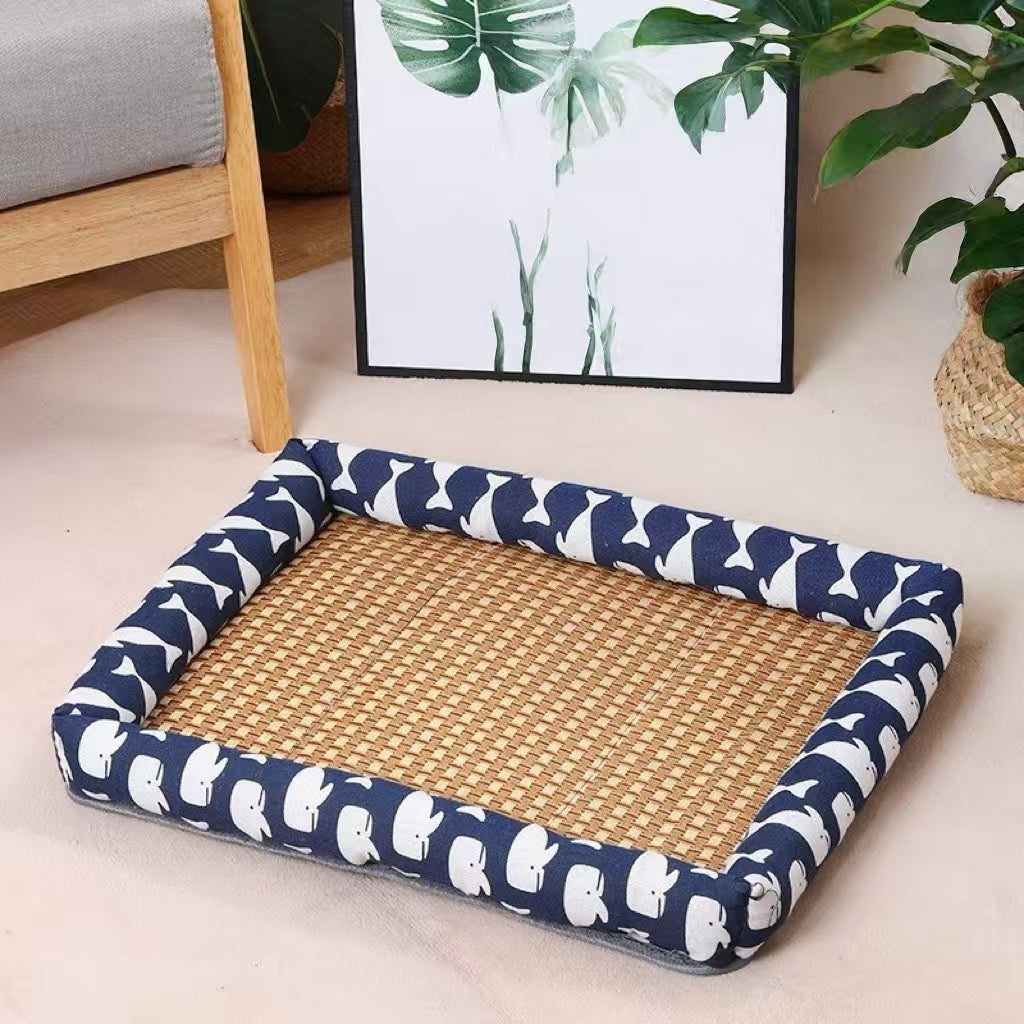 Pet Cooling Mat Bed - Breathable Rattan Summer Nest for Dogs and Cats