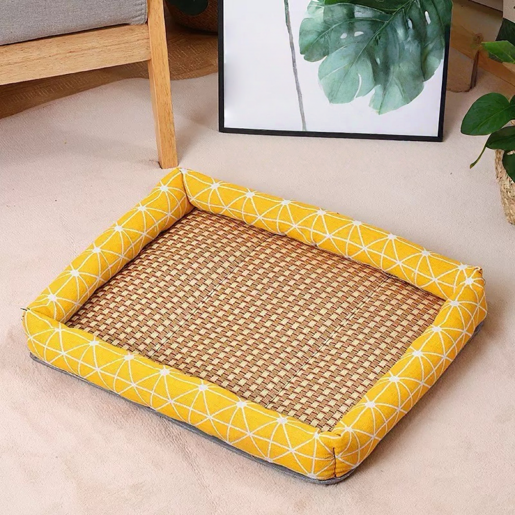 Pet Cooling Mat Bed - Breathable Rattan Summer Nest for Dogs and Cats