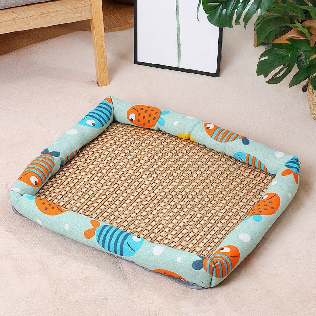 Pet Cooling Mat Bed - Breathable Rattan Summer Nest for Dogs and Cats