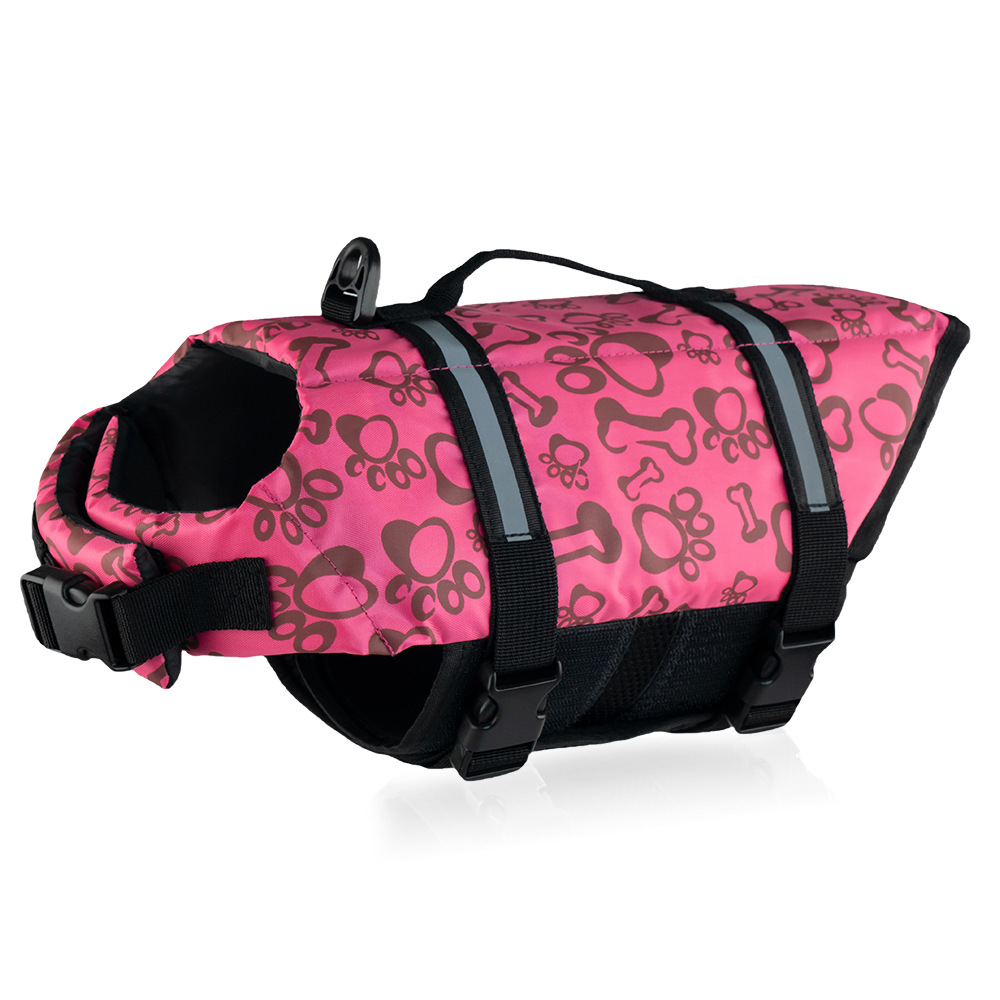 Dog life jacket pink bone paw print pattern – cute swim vest