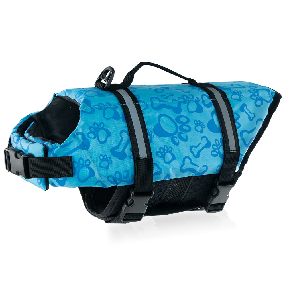 Dog life jacket blue bone paw print pattern – swim vest for dogs
