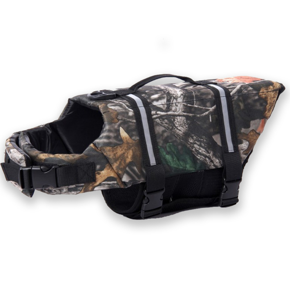 Dog life jacket high-end woodland camouflage pattern – premium swim vest for dogs