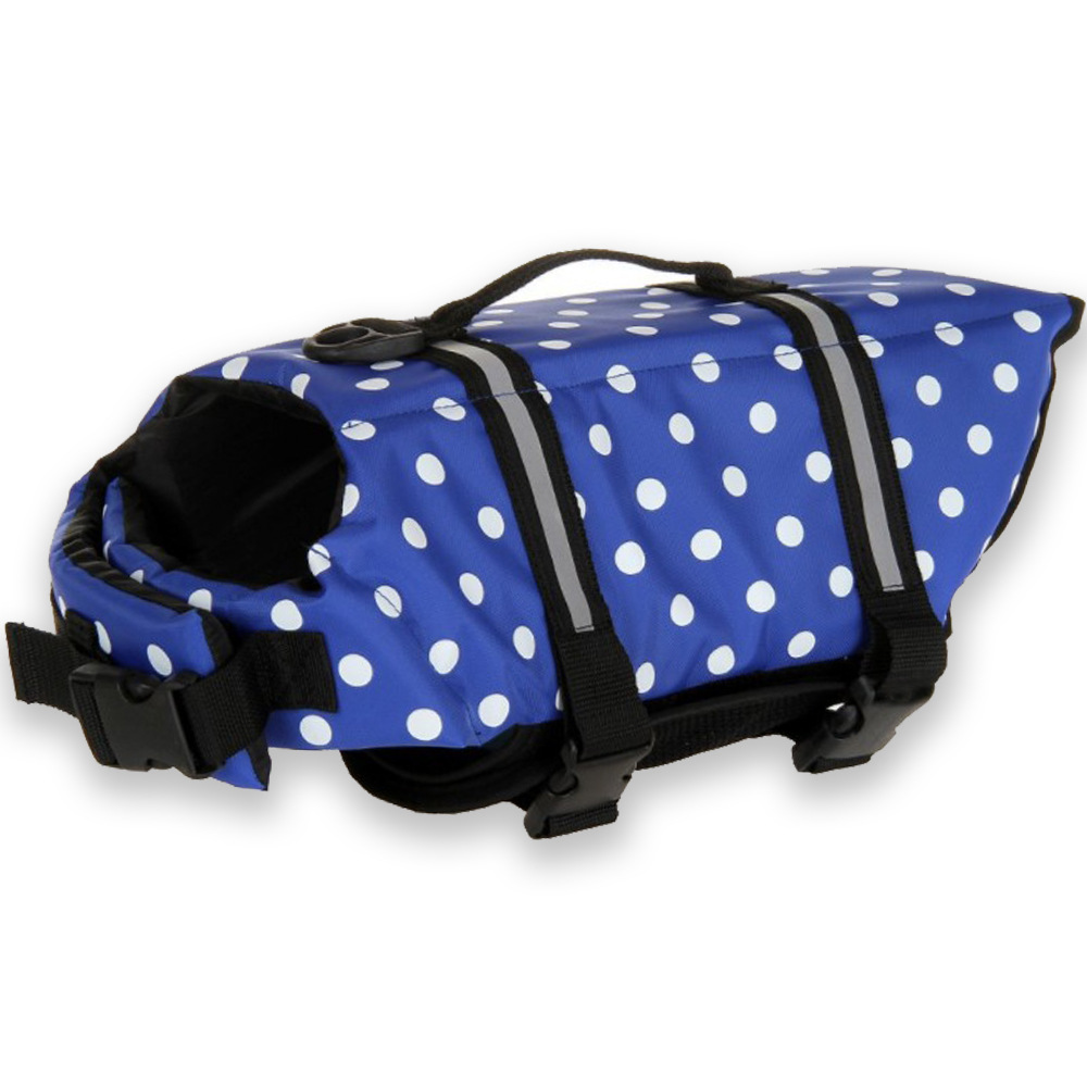 Dog life jacket blue polka dot pattern – swim vest for dogs