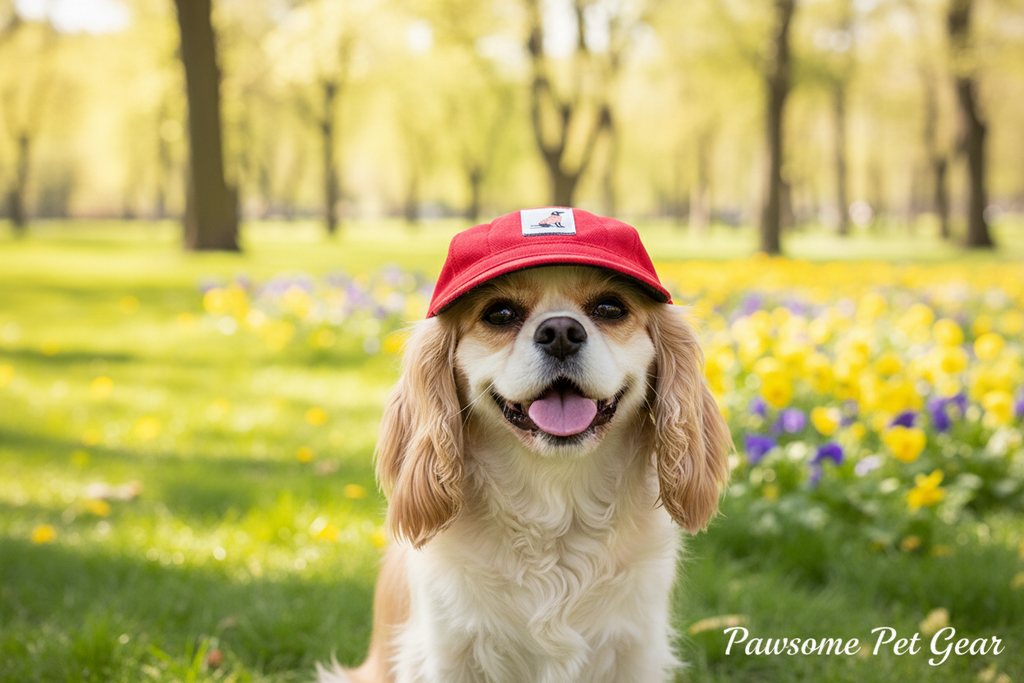Dog wearing baseball cap lifestyle photo