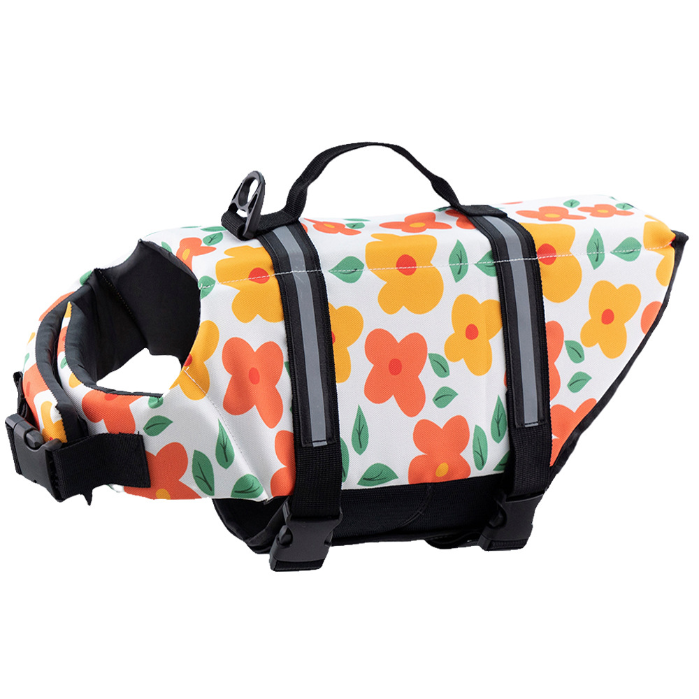 Dog life jacket flowers pattern – colorful swim vest