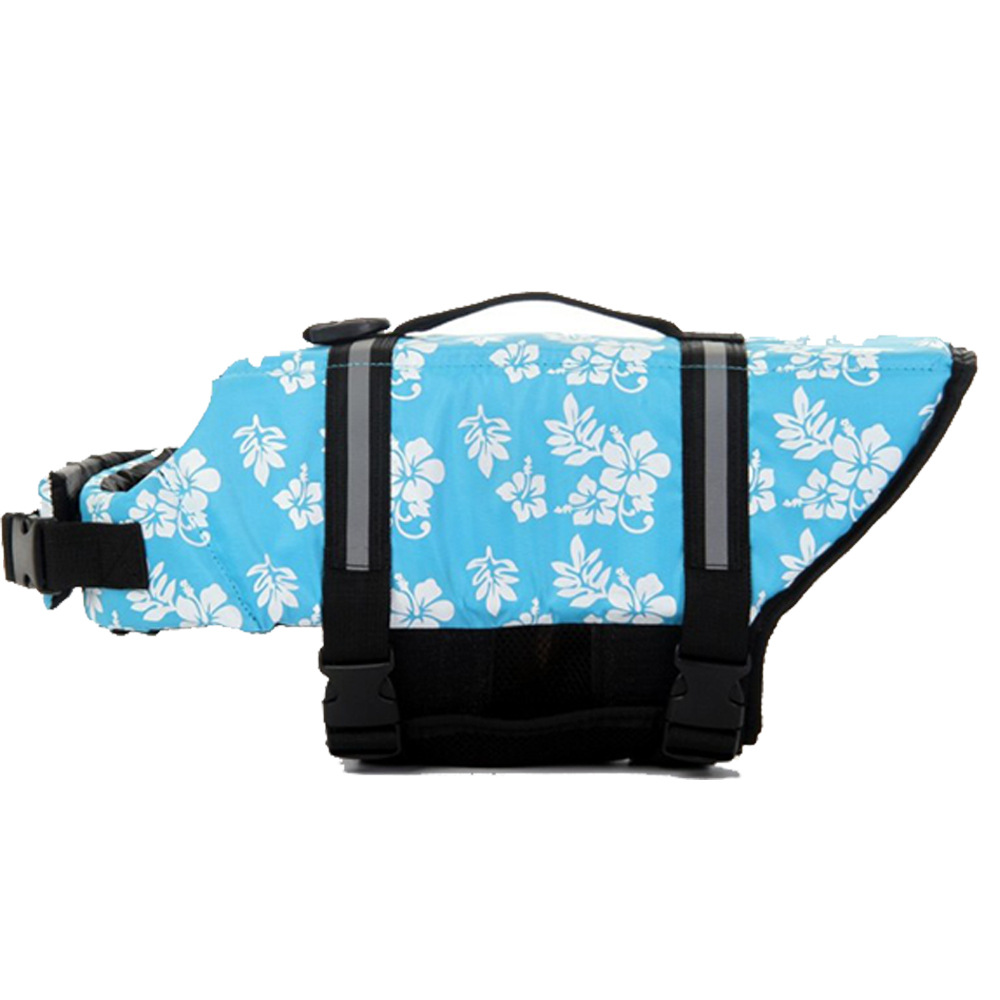 Dog life jacket blue floral Hawaiian pattern – swim vest for dogs