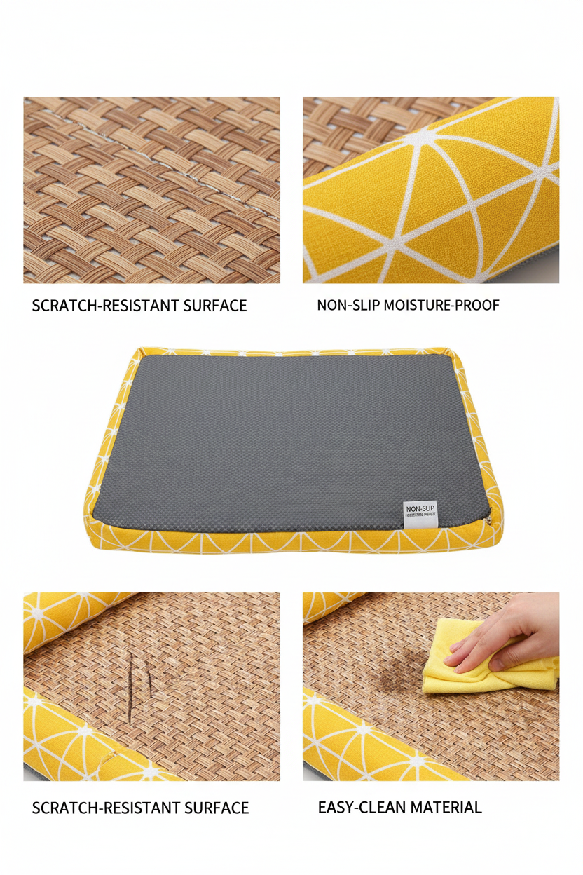 Close-up material detail of pet cooling mat texture and stitching