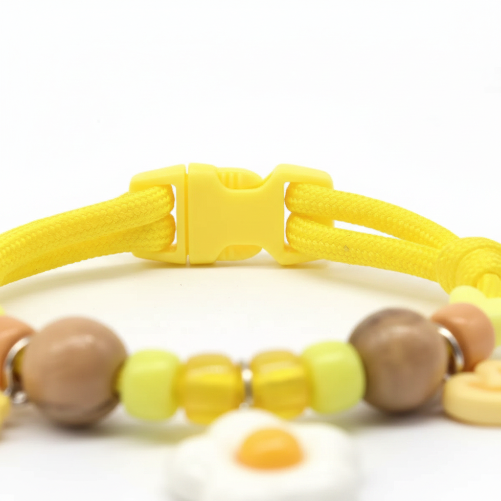 Adjustable safety buckle clasp detail on yellow pet collar